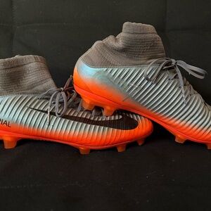 Nike Mercurial Cleats Silver and Orange